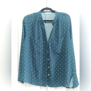 Violeta by Mango dark teal button down blouse - L